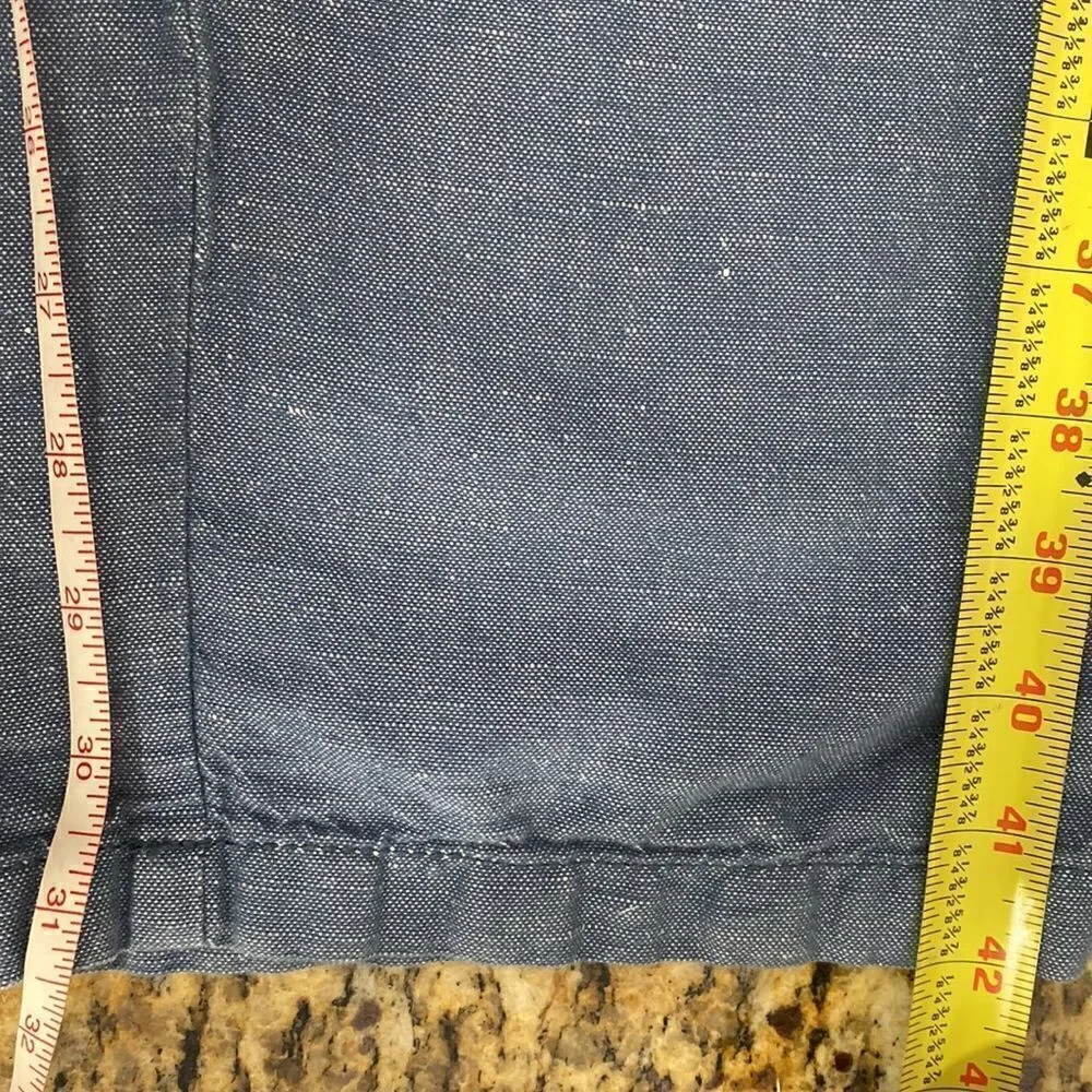 The Point Zero Experience Blue Cotton Linen Blend Roll Up Travel Pants